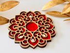 Handcrafted Floral Diwali Diya – Mirror Embellished Wooden Tealight Holder | Diwali Decor, Gifts & Favors