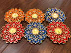 Handcrafted Floral Diwali Diya – Mirror Embellished Wooden Tealight Holder | Diwali Decor, Gifts & Favors