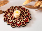 Handcrafted Floral Diwali Diya – Mirror Embellished Wooden Tealight Holder | Diwali Decor, Gifts & Favors