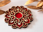 Handcrafted Floral Diwali Diya – Mirror Embellished Wooden Tealight Holder | Diwali Decor, Gifts & Favors